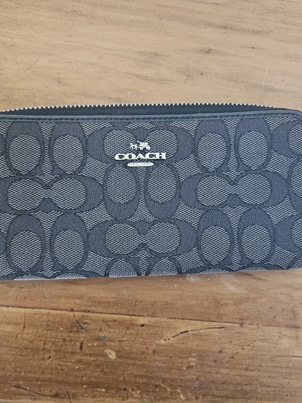 Coach Black Signature Jacquard Zip Wallet